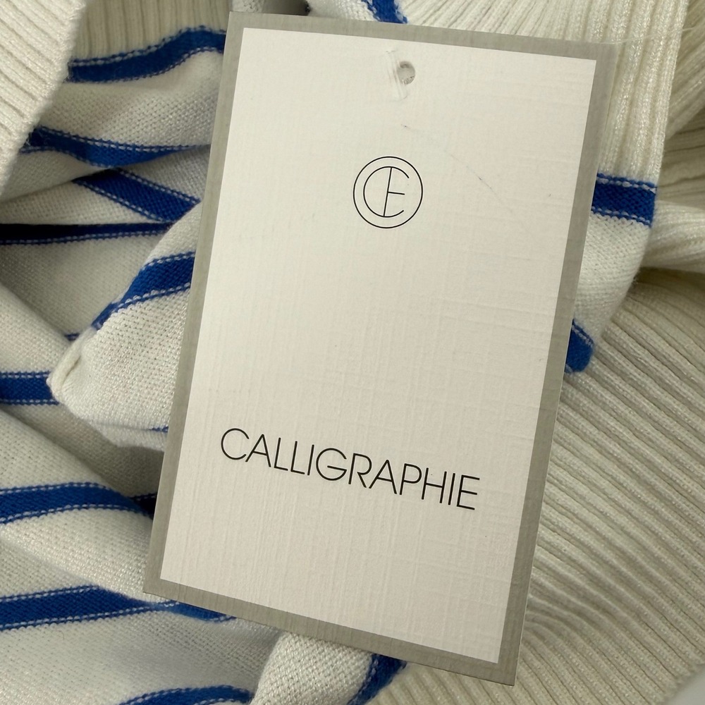 Anthropologie Calligraphie Womens XL White Nautical Striped Cat Crewneck Sweater - Picture 9 of 9